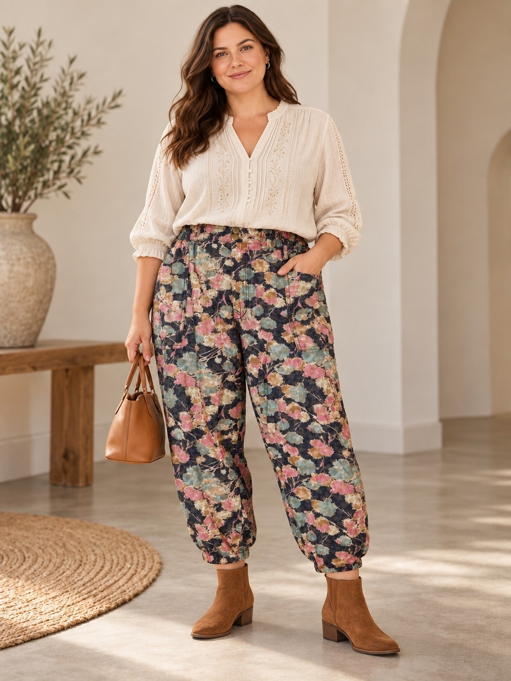 Anthropologie Floral Corduroy Jogger Pants | Size 1X